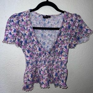cute purple floral short sleeve shirt